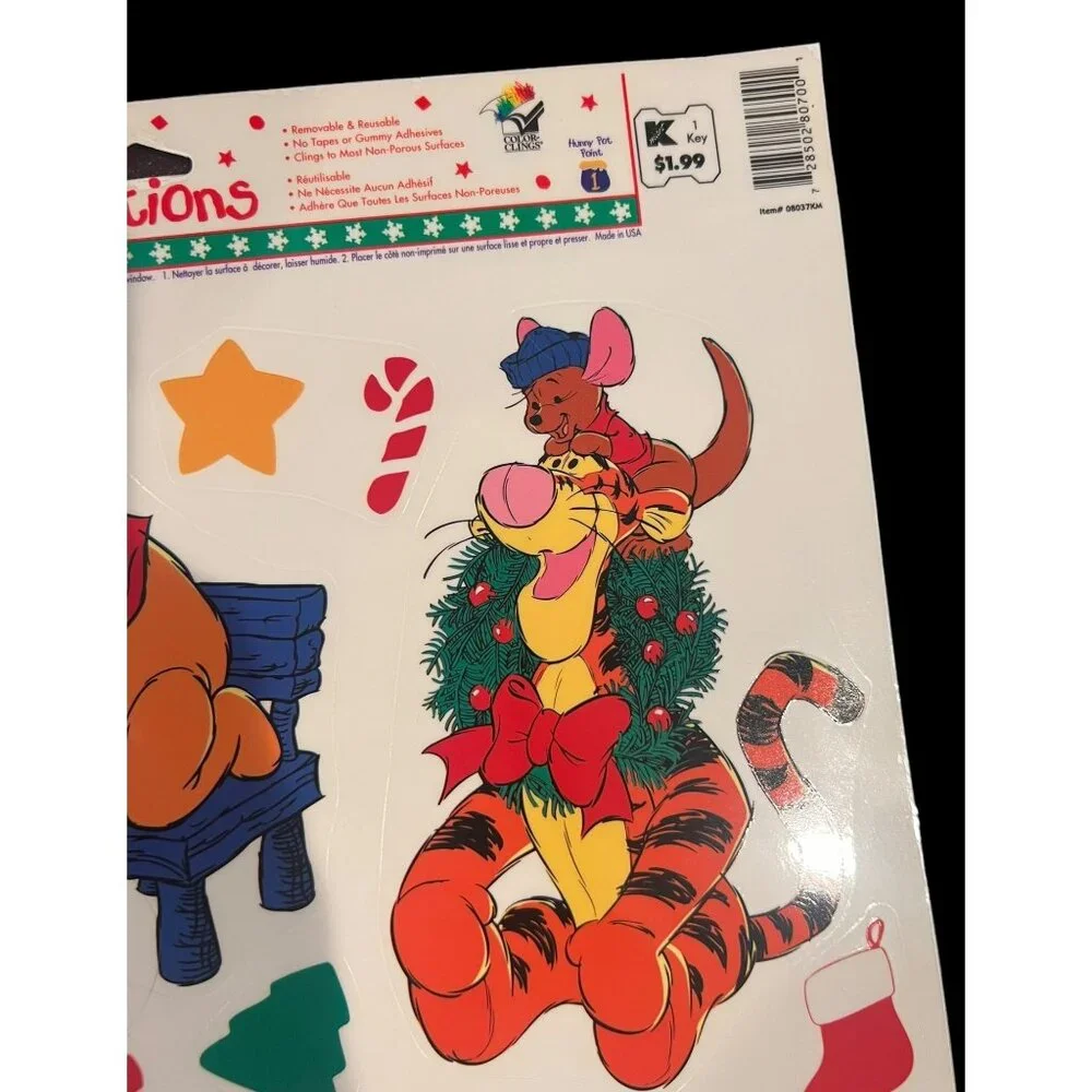 Vintage Disney Winnie The Pooh Bear & Friends Christmas Window Clings‎ Lot NOS
